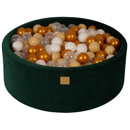 Round Ball Pit With 200 Balls, 90x30cm, Dark Green, Velvet