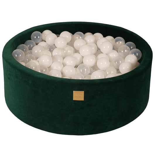 Round Ball Pit With 200 Balls, 90x30cm, Dark Green, Velvet