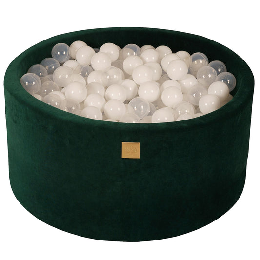 Round Ball Pit With 300 Balls, 90x40cm, Dark Green, Velvet