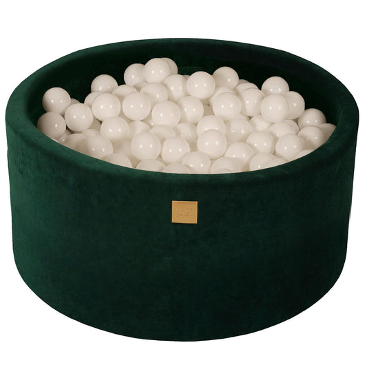 Round Ball Pit With 300 Balls, 90x40cm, Dark Green, Velvet