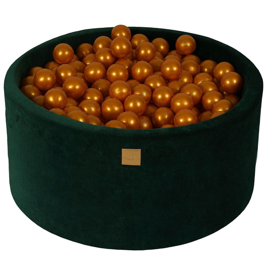 Round Ball Pit With 300 Balls, 90x40cm, Dark Green, Velvet