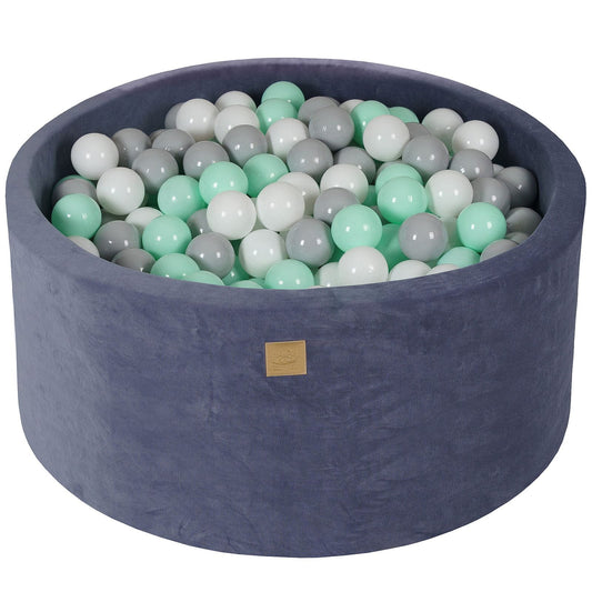 Round Ball Pit With 300 Balls, 90x40cm, Grey Blue, Velvet
