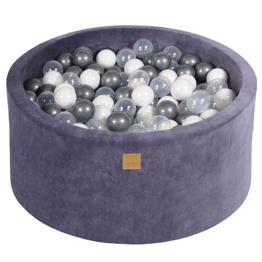 Round Ball Pit With 300 Balls, 90x40cm, Grey Blue, Velvet