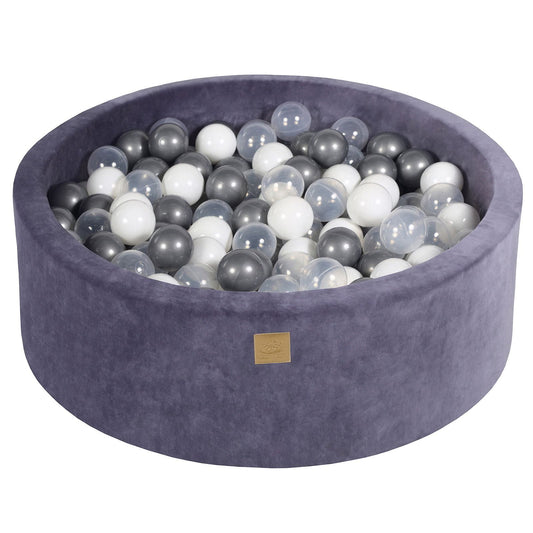 Round Ball Pit With 200 Balls, 90x30cm, Grey Blue, Velvet