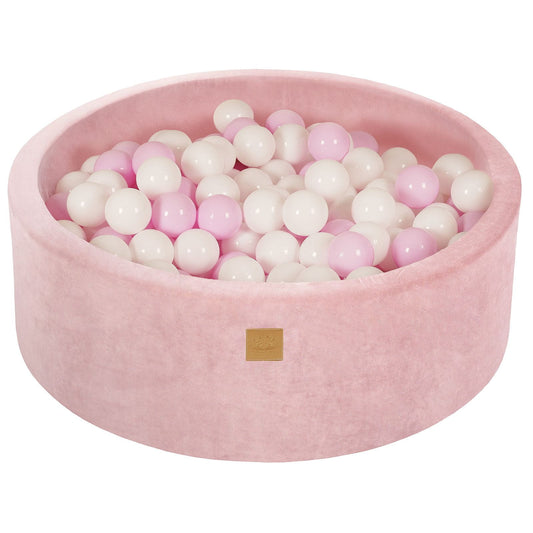 Round Ball Pit With 200 Balls, 90x30cm, Light Pink, Velvet