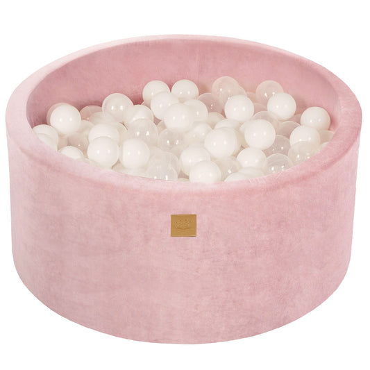 Round Ball Pit With 300 Balls, 90x40cm, Light Pink, Velvet