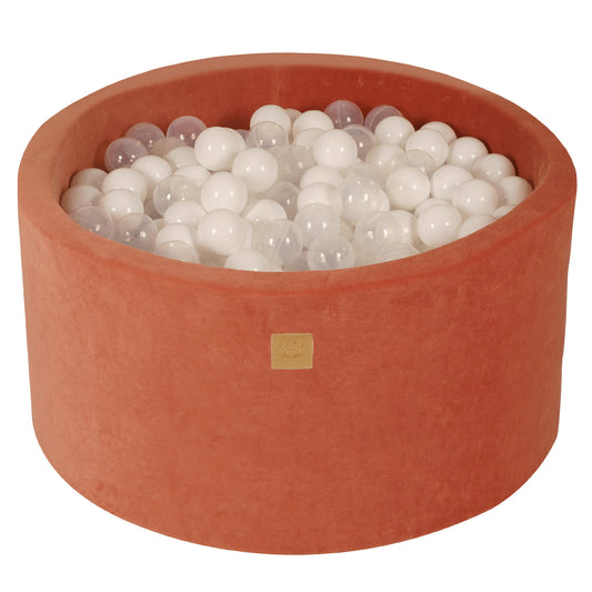 Round Ball Pit With 300 Balls, 90x40cm, Marsala Red, Velvet