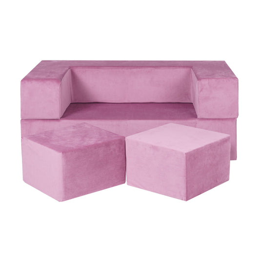 MeowBabyĀ® Children's Sofa - Soft Foam - Foldable Bed - Easy-Clean Cover - 2 Poufs