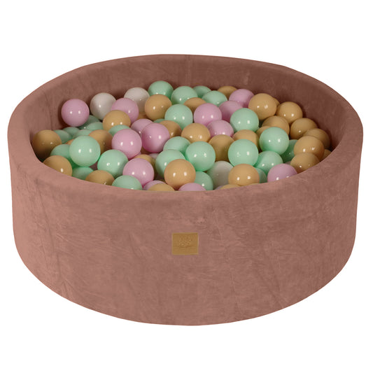 Round Ball Pit With 200 Balls, 90x30cm, Beige, Velvet