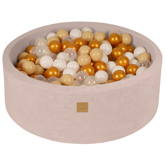 Round Ball Pit With 200 Balls, 90x30cm, Ecru, Velvet