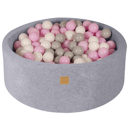 Round Ball Pit With 200 Balls, 90x30cm, Light Grey, Velvet