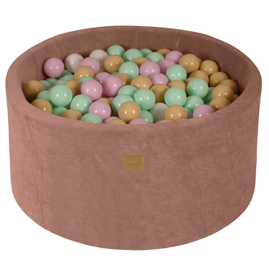 Round Ball Pit With 300 Balls, 90x40cm, Beige, Velvet
