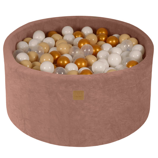 Round Ball Pit With 300 Balls, 90x40cm, Beige, Velvet