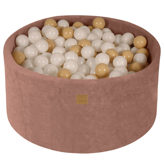 Round Ball Pit With 300 Balls, 90x40cm, Beige, Velvet