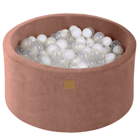 Round Ball Pit With 300 Balls, 90x40cm, Beige, Velvet