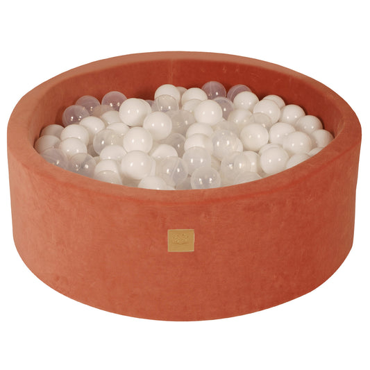Round Ball Pit With 200 Balls, 90x30cm, Marsala Red, Velvet