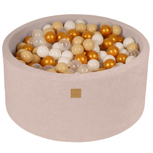 Round Ball Pit With 300 Balls, 90x40cm, Ecru, Velvet
