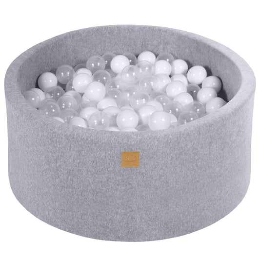 Round Ball Pit With 300 Balls, 90x40cm, Light Grey, Velvet