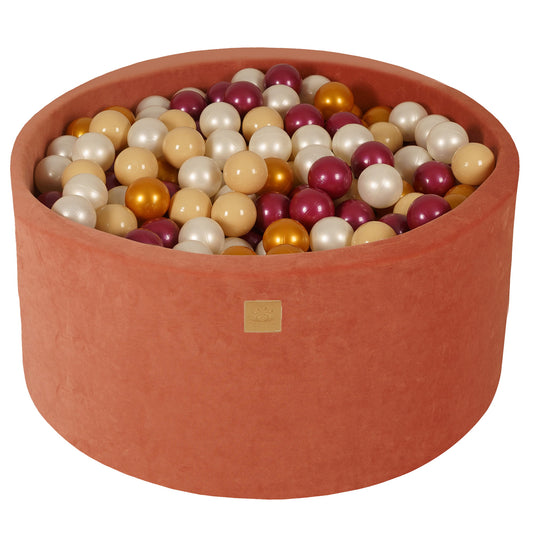 Round Ball Pit With 300 Balls, 90x40cm, Marsala Red, Velvet