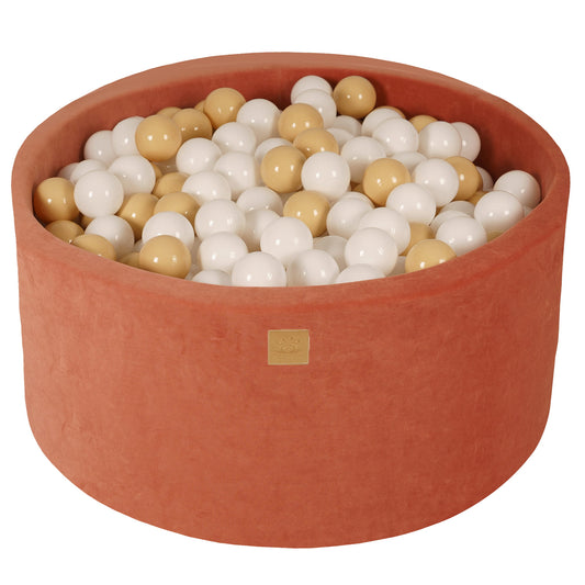 Round Ball Pit With 300 Balls, 90x40cm, Marsala Red, Velvet