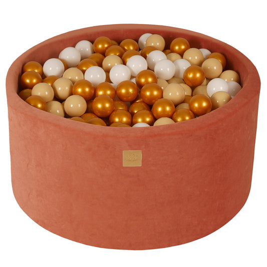 Round Ball Pit With 300 Balls, 90x40cm, Marsala Red, Velvet