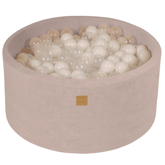 Round Ball Pit With 300 Balls, 90x40cm, Ecru, Velvet