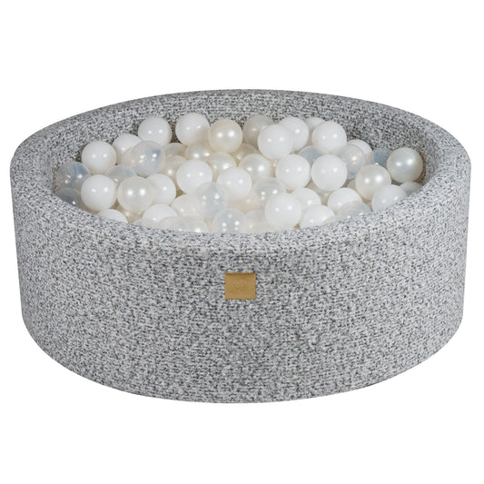 Round Ball Pit With 200 Balls, 90x30cm, Marled Grey, Boucle