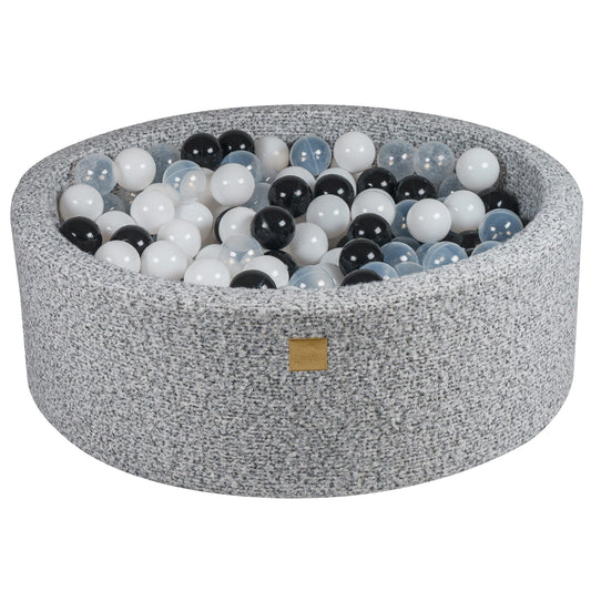 Round Ball Pit With 200 Balls, 90x30cm, Marled Grey, Boucle