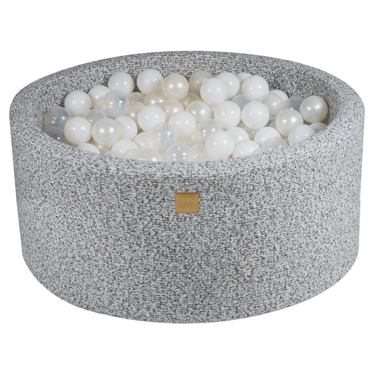 Round Ball Pit With 300 Balls, 90x40cm, Marled Grey, Boucle