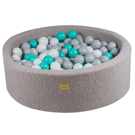 Round Ball Pit With 200 Balls, 90x30cm, Grey, Boucle