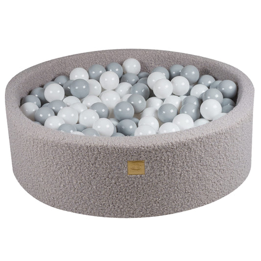 Round Ball Pit With 200 Balls, 90x30cm, Grey, Boucle