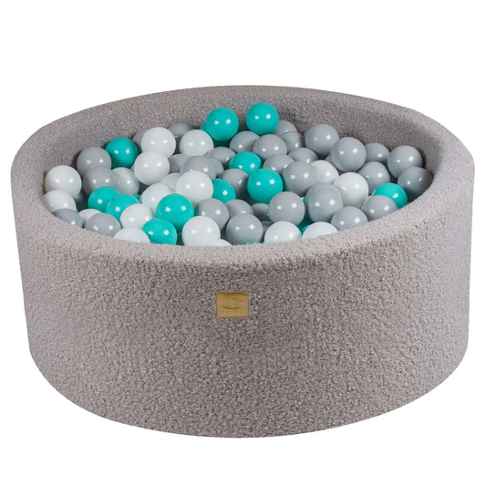 Round Ball Pit With 300 Balls, 90x40cm, Grey, Boucle