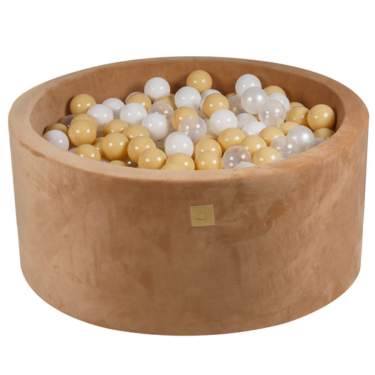 Round Ball Pit With 300 Balls, 90x40cm, Carmel, Supersoft Velvet