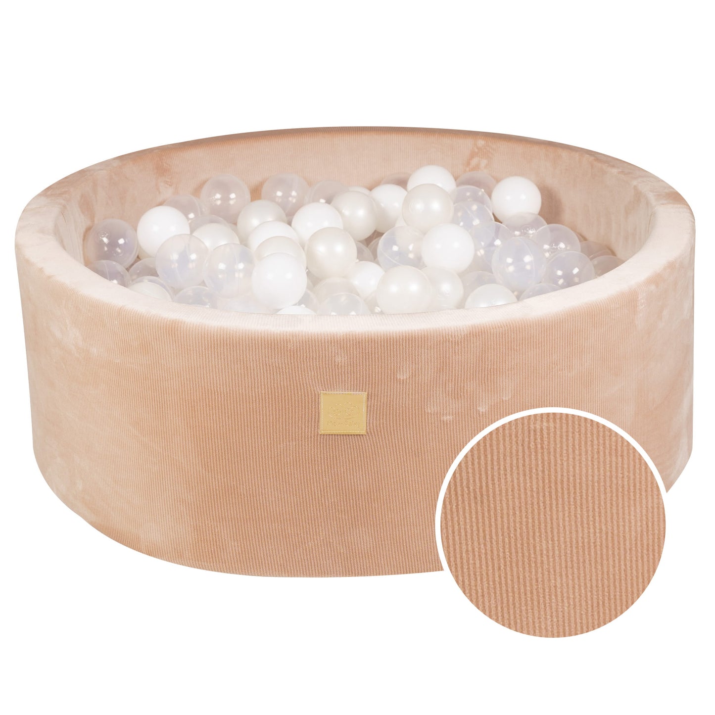 Round Ball Pit With 200 Balls, 90x30cm, Sand, Velvet Corduroy