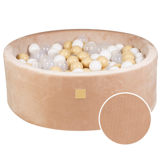 Round Ball Pit With 200 Balls, 90x30cm, Sand, Velvet Corduroy