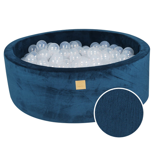 Round Ball Pit With 200 Balls, 90x30cm, Blue Marine, Velvet Corduroy