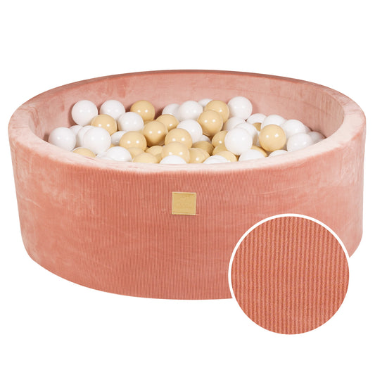 Round Ball Pit With 200 Balls, 90x30cm, Apricot, Velvet Corduroy