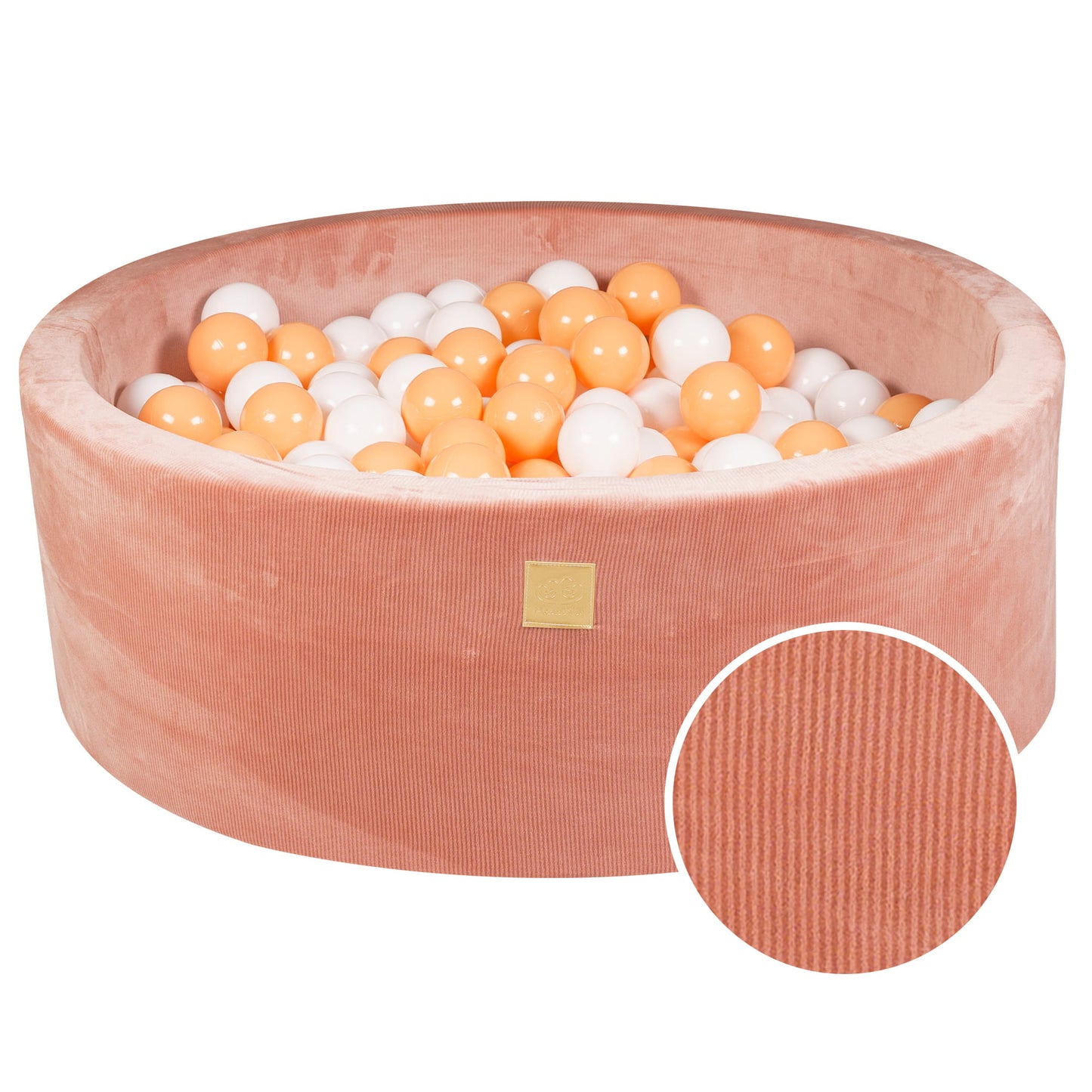 Round Ball Pit With 200 Balls, 90x30cm, Apricot, Velvet Corduroy