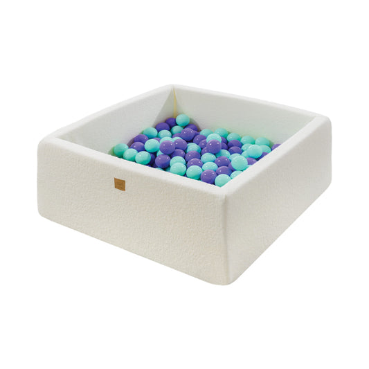 Square Ball Pit With 200 Balls, 90x90x40cm, White, Boucle
