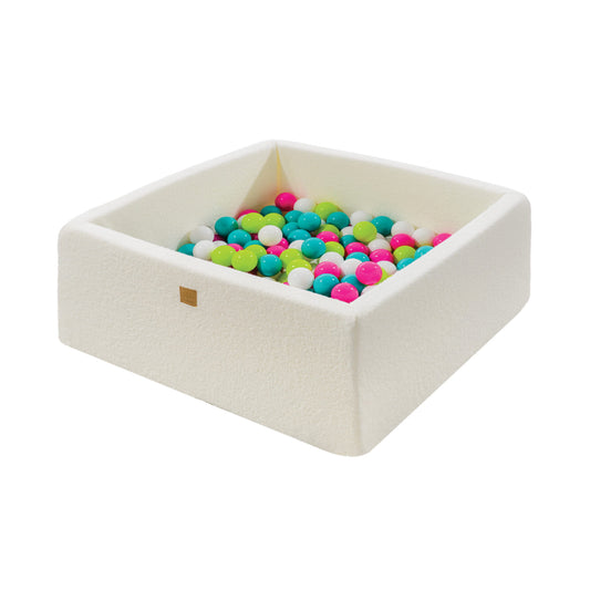 Square Ball Pit With 200 Balls, 90x90x40cm, White, Boucle