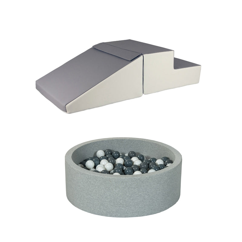 Grey & White Mini Step & Slide Set + Ball Pit โ Foam - Playset for Kids