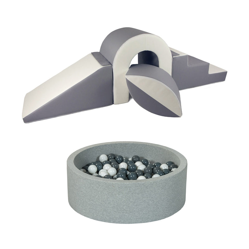 Grey Bridge & Ball Climbing Set + Ball Pit Bundle – Soft Foam - Reconfigurable - Fun
