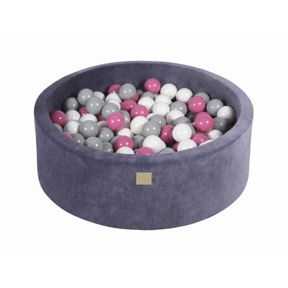 Round Ball Pit With 200 Balls, 90x30cm, Blue Grey, Velvet