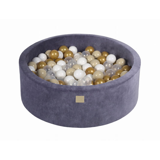 Round Ball Pit With 200 Balls, 90x30cm, Blue Grey, Velvet