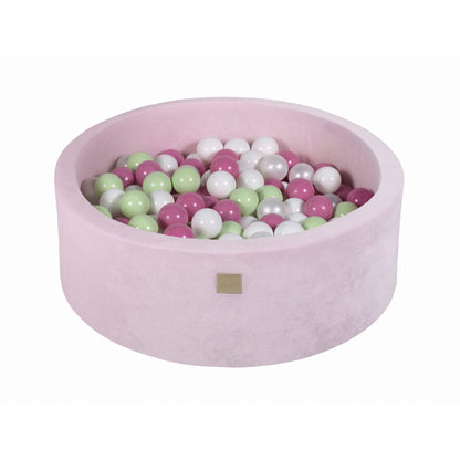 Round Ball Pit With 200 Balls, 90x30cm, Light Pink, Velvet