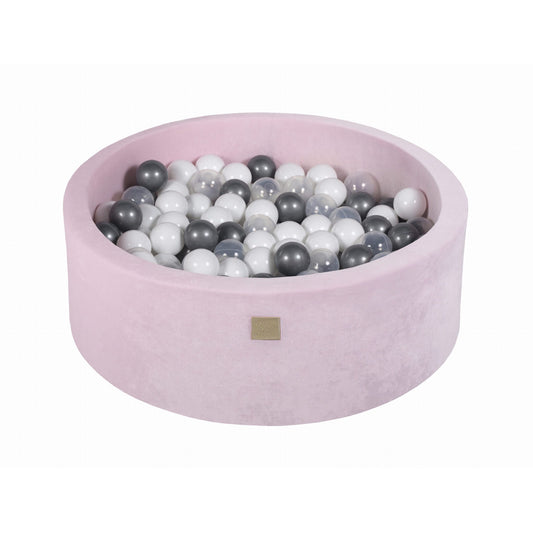 Round Ball Pit With 200 Balls, 90x30cm, Light Pink, Velvet