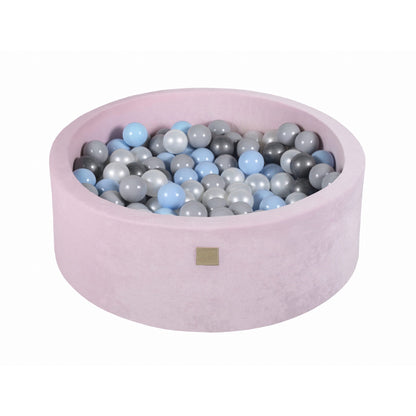 Round Ball Pit With 200 Balls, 90x30cm, Light Pink, Velvet