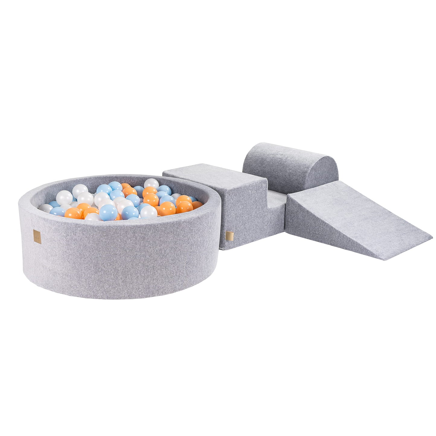 Foam 3 Elements Playset With Ball Pit 90x30cm With 200 Balls Certified, Velvet, Light Grey: Peach/Baby Blue/White Pearl