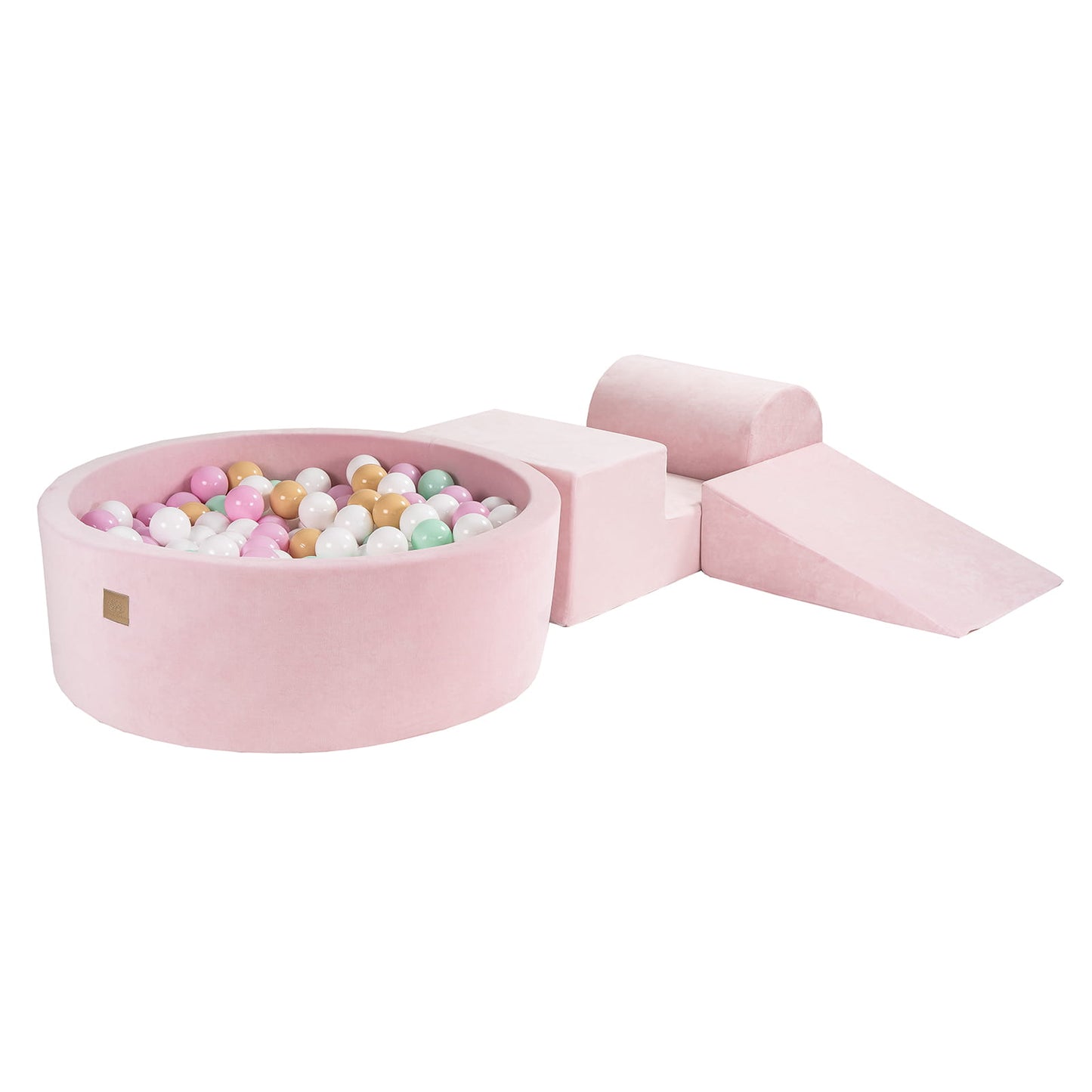 Foam 3 Elements Playset With Ball Pit 90x30cm With 200 Balls Certified, Velvet, Light Pink: Beige/White/Mint/Pastel Pink