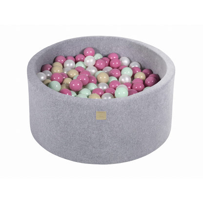 Round Ball Pit With 300 Balls, 90x40cm, Light Grey, Velvet